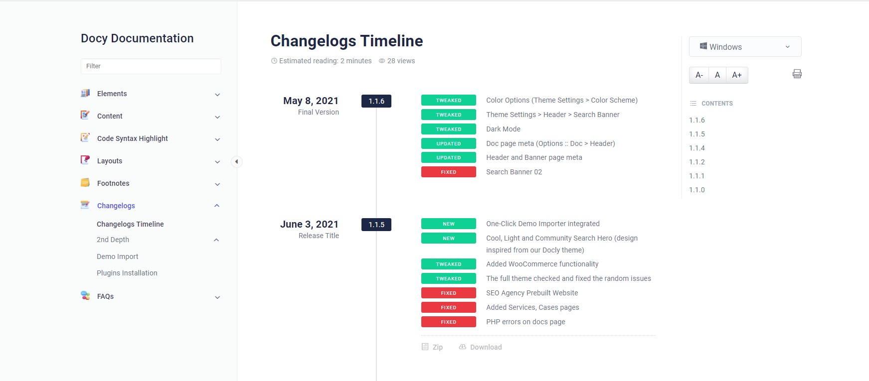 Docy Changelogs Timeline Feature