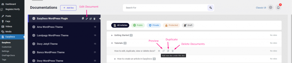 EazyDocs Content Add, Edit, View, & Delete Tools