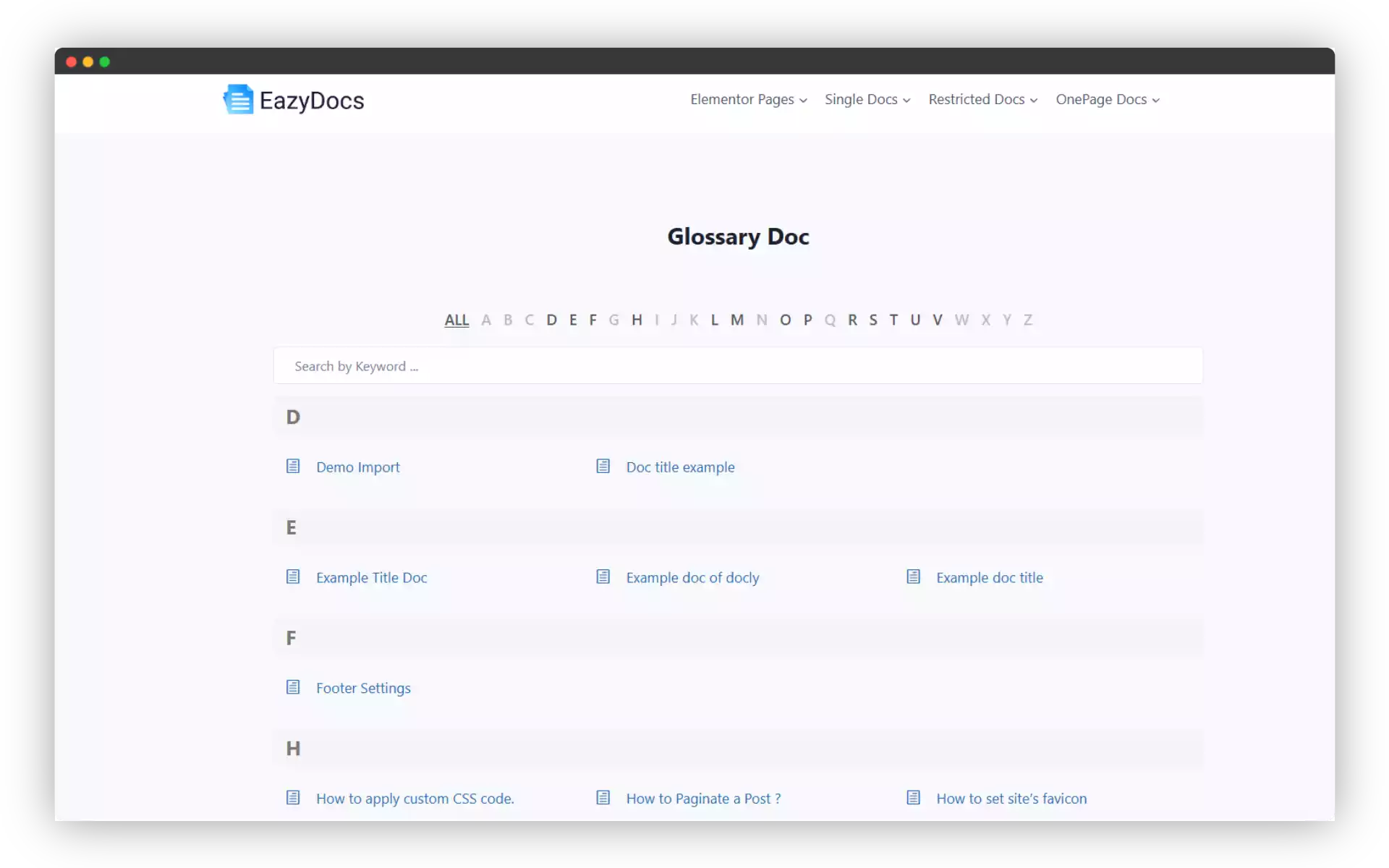 EazyDocs Glossary Widget Demo