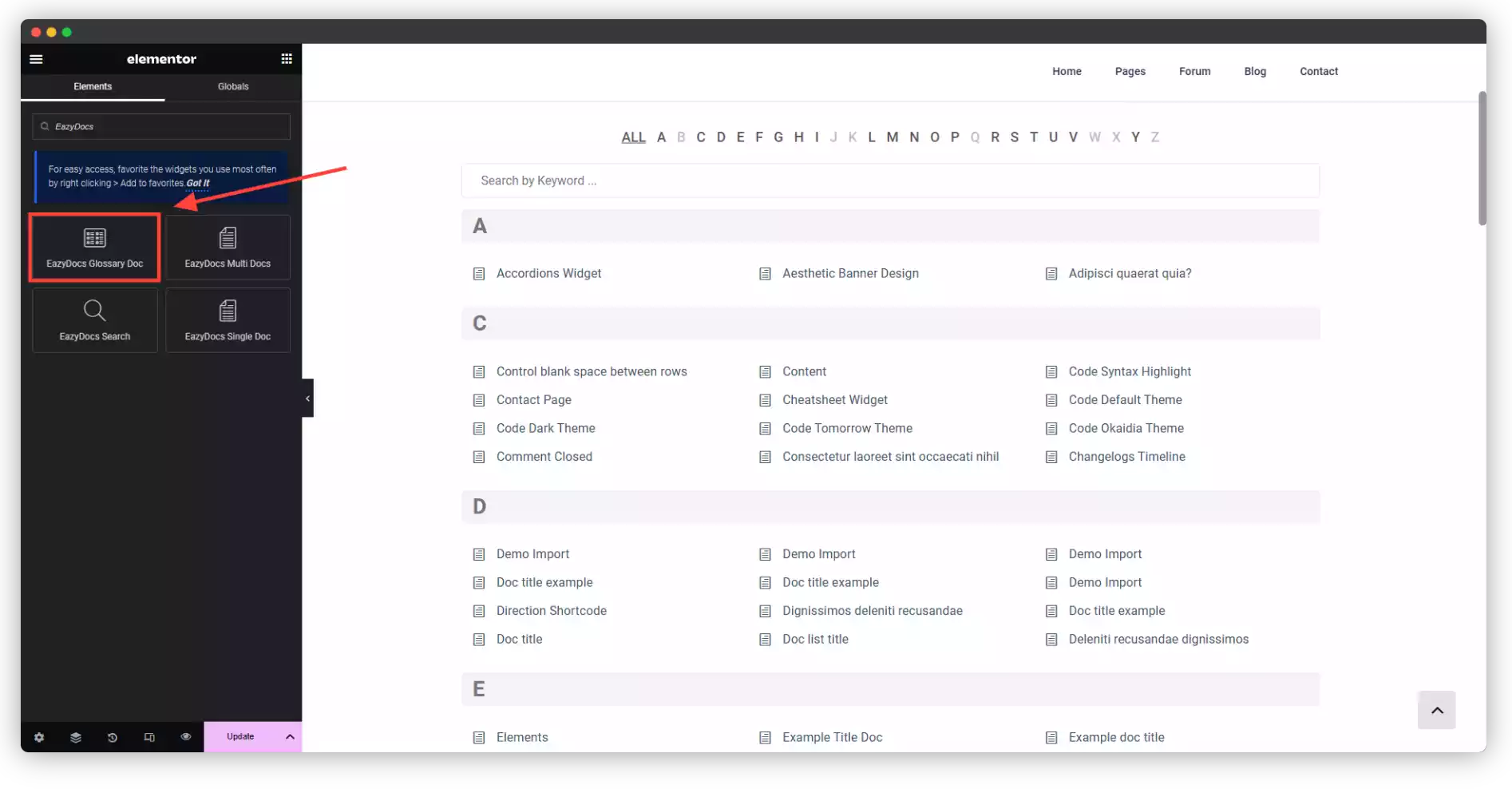 EazyDocs Glossary Doc layout