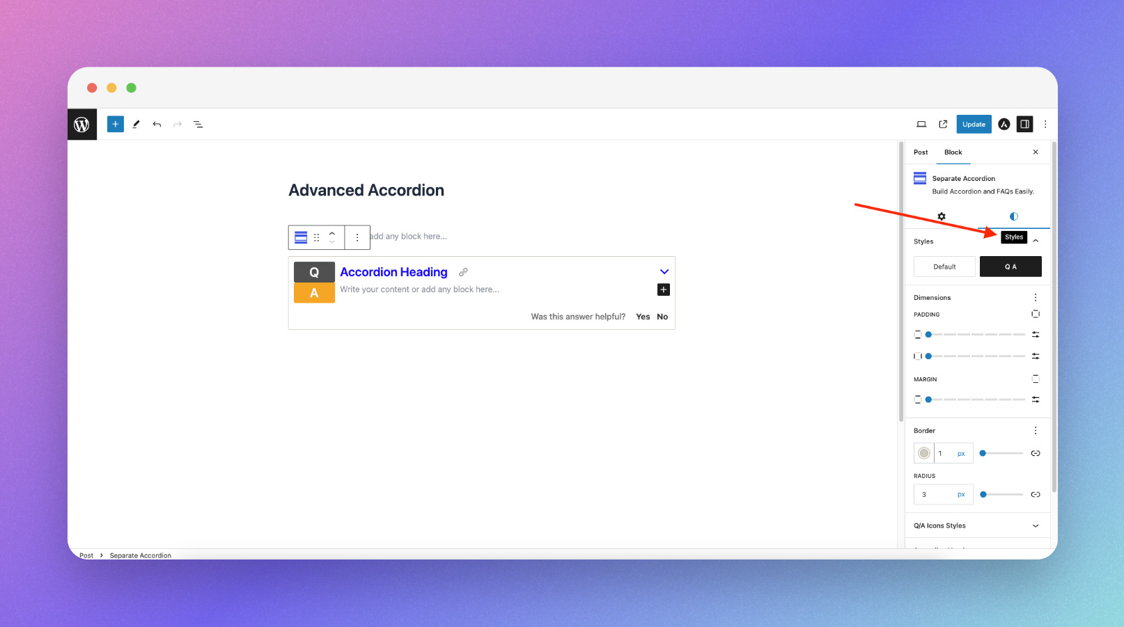 Advanced Accordion : Styles Tab
